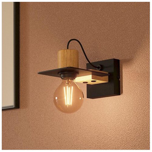 Eglo Bramerton zidna lampa E27, crna/drvo, 43753 Slike