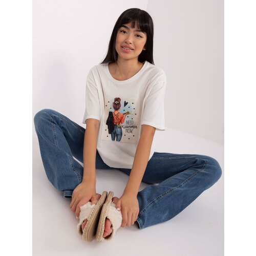 Fashion Hunters Printed cotton T-shirt Ecru Cene