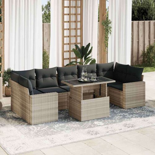 vidaXL 8-dijelni set vrtnih sofa od poliratana s jastucima svjetlosivi Cijene
