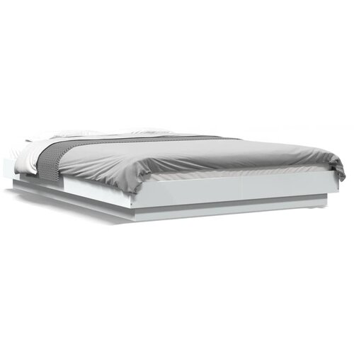 Maison Chic Posteljni okvir - Dvoposteljna postelja - Zakonska postelja z LED lučkami bel 120x190 cm inženirski les, (21694977) Cene