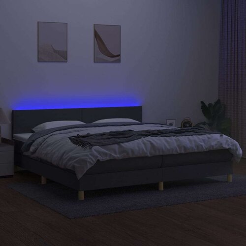  Box spring s madracem LED tamnosivi 200x200 cm tkanina Slike