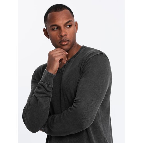 Ombre Washed men's pullover with a v-neck - black Cijene