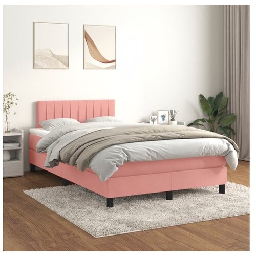 vidaXL Box spring postelja z vzmetnico roza 120x200 cm žamet Cene