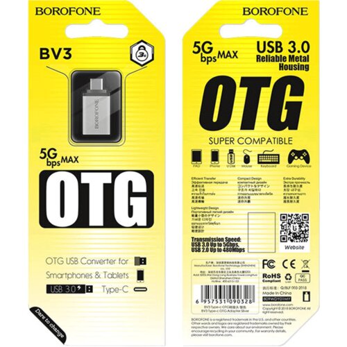  Adapter Type-C OTG BOROFONE BV3 silver Slike