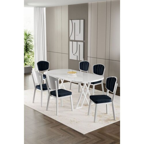 Hanah home trpezarijski set Flori, sto i 6 stolica, bela ploča, antracit tkanina Babyface Cene