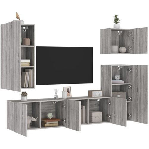 The Living Store Komplet TV omaric 5-delni siva sonoma inženirski les - Stenska TV Enota, (21555702) Cene