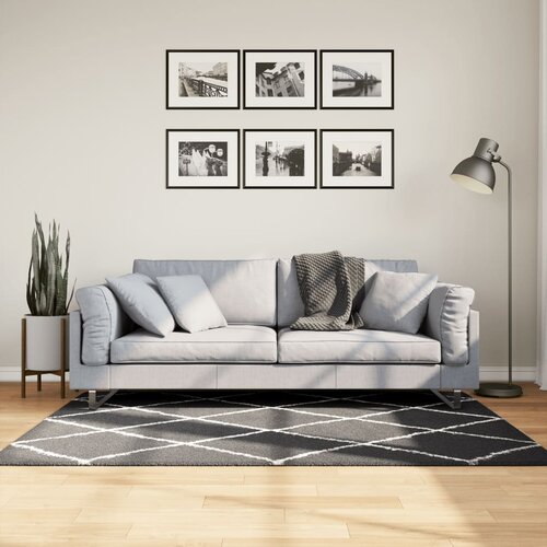  Čupavi tepih PAMPLONA s visokim vlaknima crni-krem 120 x 170 cm Cene