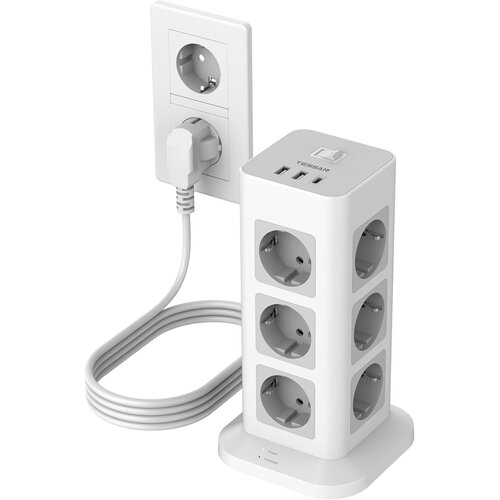 TESSAN Stolpna razdelilna vtičnica (TS-TPS04-DE), 12x vtičnica, 3x USB, stikalo, 2 m kabel, (5000257222) Slike