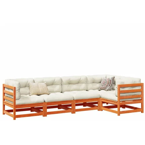  5-dijelni set vrtnih sofa s jastucima voštano smeđi od borovine
