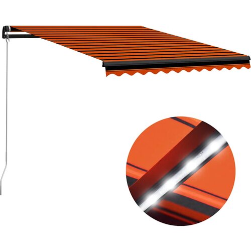vidaXL ročno zložljiva tenda z led 300x250 cm oranžna in rjava Cene