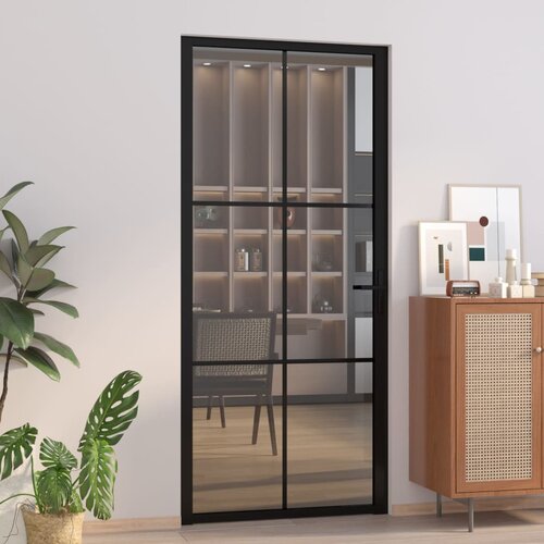 vidaXL Notranja vrata 93x201,5 cm črno ESG steklo in aluminij Cene