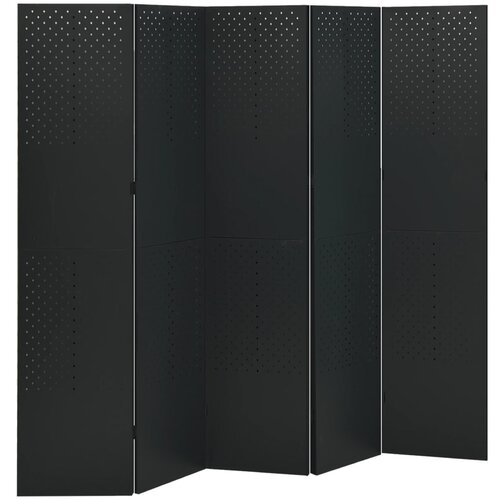 Sobna pregrada s 5 panela crna 200 x 180 cm čelična Cene