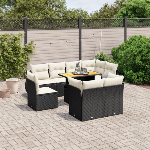 vidaXL 9-dijelni set vrtnih sofa s jastucima crni od poliratana Cijene