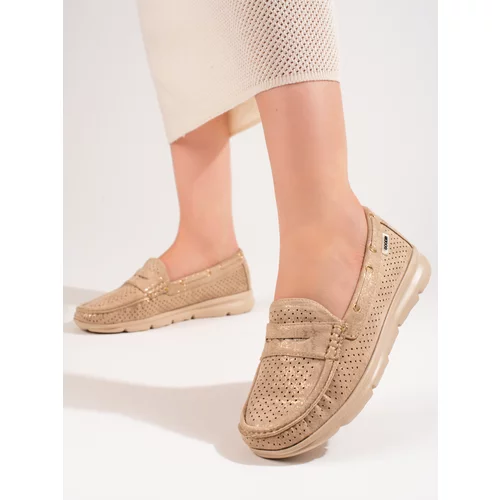 SHELOVET Suede women's loafers gold