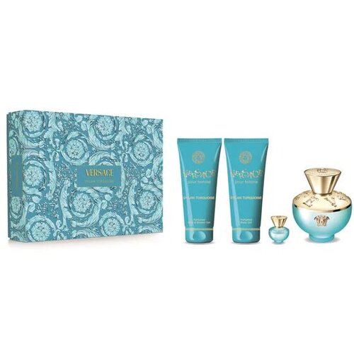 Versace Dylan Turquoise EDT Toaletna voda za žene, 100 ml + Gel za tu&amp;scaron;iranje, 100 ml + Gel za telo, 100 ml + Mini Toaletna voda Gift Set Slike