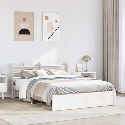 vidaXL Posteljni okvir z vzglavjem brez vzmetnice bel 140x200 cm Cene