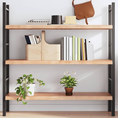 The Living Store Stenska polica svetlo rjava 120x30x(2-4) cm trdna hrastovina - Stenska Polica, (21554524) Slike