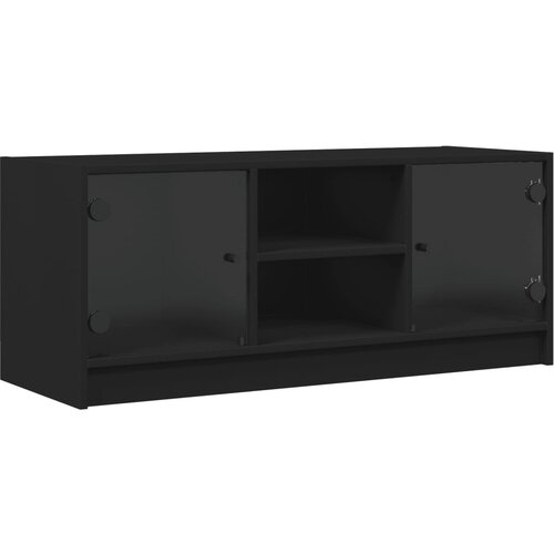 Maison Chic TV omarica - TV stojalo - Televizijska omarica s steklenimi vrati črna 102x37x42 cm, (21698691) Slike