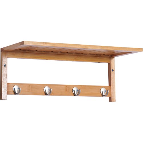 HOMCOM Stojalo za plašče s stensko obešalno polico iz bambusa 50 × 16 × 17,5 cm, (20745254) Cene