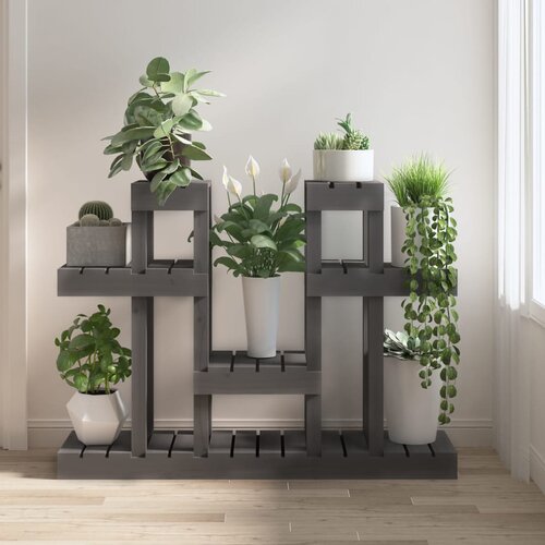 VidaXL Stalak za biljke sivi 104,5 x 25 x 77,5 cm od masivne borovine Slike