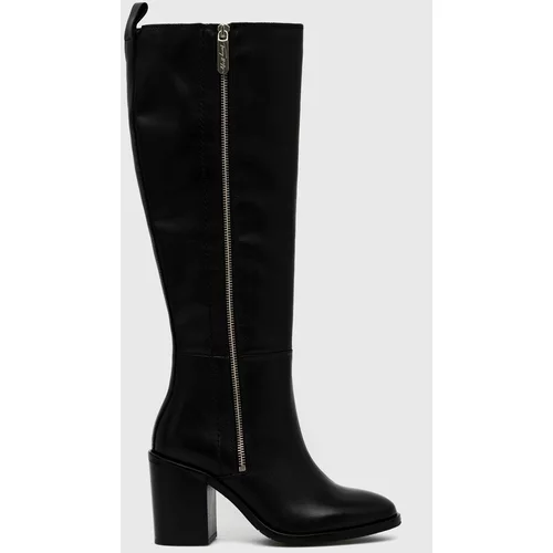 Tommy Hilfiger Usnjeni elegantni škornji Zip High Heel Longboot ženski, črna barva