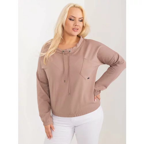 Fashion Hunters Light brown solid color blouse of a larger size with a pocket