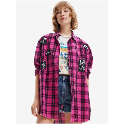 Desigual Pink Dudley Womens Checkered Oversize Shirt - Women Slike