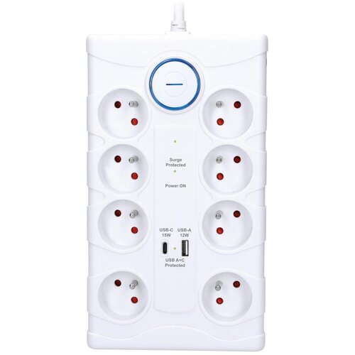 solight PO80 - Produžni kabl sa prekidačem 8 utičnica Tip E + 1xUSB-A + 1xUSB-C 2m bela Cene
