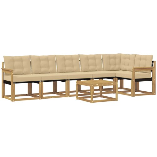 vidaXL Zunanja garnitura za sedenje z blazino 7 pcs Bela in bež, (5000279544) Cene