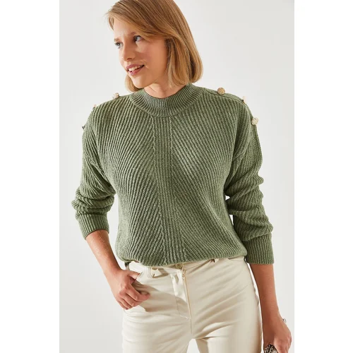 Bianco Lucci Women's Shoulder Button Detailed Thessaloniki Knitted Sweater