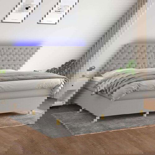  Krevet box spring s madracem LED svjetlosivi 160x200 cm tkanina Slike