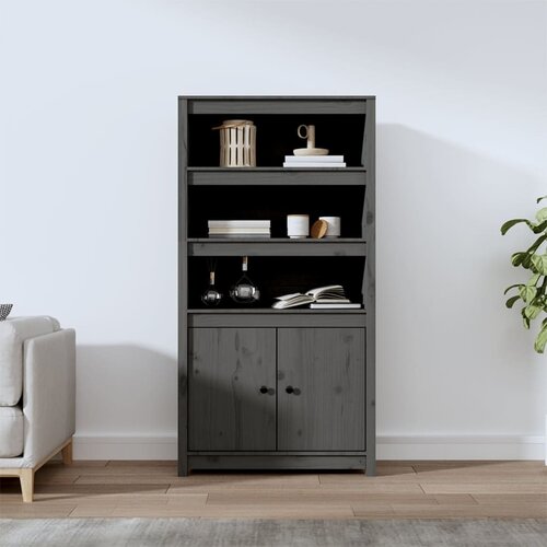 The Living Store Visoka omarica siva 80x35x154 cm trdna borovina - Visoka Omara, (21430925) Slike