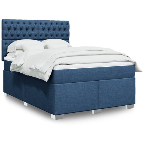 VidaXL Box spring postelja z vzmetnico modra 140x190 cm blago Slike