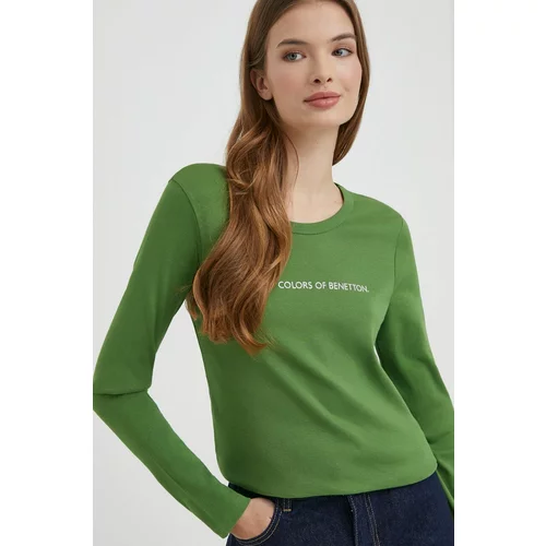 United Colors Of Benetton Bombažna majica z dolgimi rokavi zelena barva