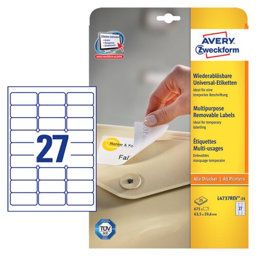 Avery Zweckform Odstranljive univerzalne etikete 63,5 x 29,6 mm Slike