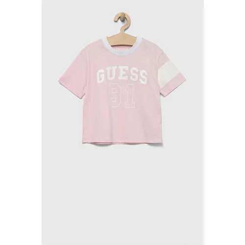 Guess Otroška bombažna kratka majica roza barva
