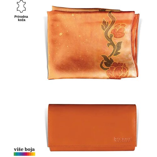 PRINC LEATHER Ženski poklon set e&scaron;arpa i novčanik, Narandžasti Cene