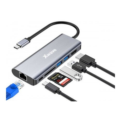 X Wave port replikator 6IN1 adapter TIP-C na HDMI/2xUSB3.0/SDcard/RJ-45 mrezni/TIP-C charge/blister ( TIP-C na HDMI/USB3.0/SD/RJ-45/TIP-C/ 6 TIP-C na HDMI/USB3.0/SD/RJ-45/TIP-C/ 6in1 adapter Cene