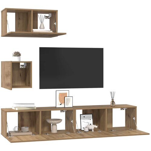  Set TV komoda 3 kom. Umjetnički hrast Konstruirano drvo Smeđa 80 x 30 x 30 cm Slike