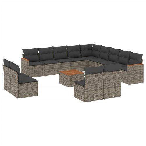  14-dijelni set vrtnih sofa od poliratana s jastucima sivi Slike