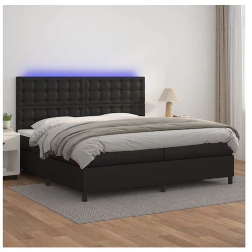  Box spring postelja z vzmetnico LED črna 200x200cm umetno usnje