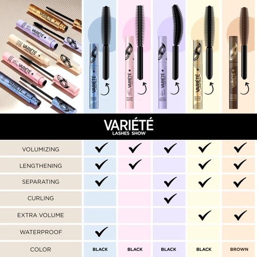 Eveline Cosmetics Vari&amp;eacute;t&amp;eacute; Lashes Show maskara za podalj&amp;scaron;anje, privihanje in volumen trepalnic 10 ml Slike