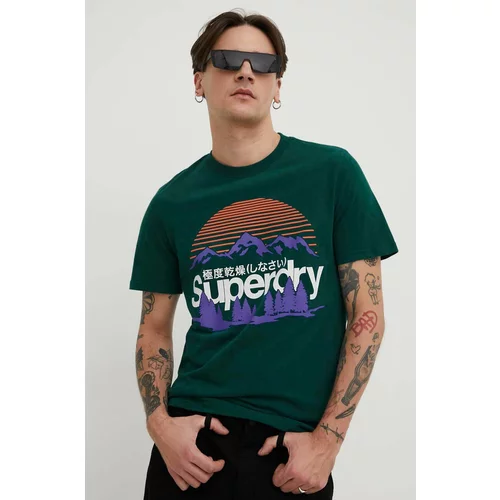 Superdry Bombažna kratka majica moški, zelena barva