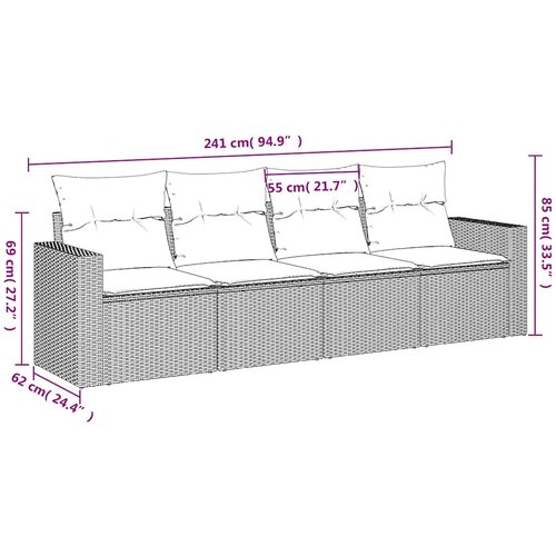  4-dijelni set vrtnih sofa od poliratana s jastucima crni Slike