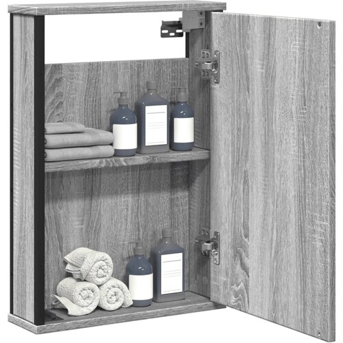  The Living Store Kopalniško ogledalo siva sonoma 42x12x60 cm inženirski les - Kopalniška Omarica Z Ogledalom, (21442158) Cene