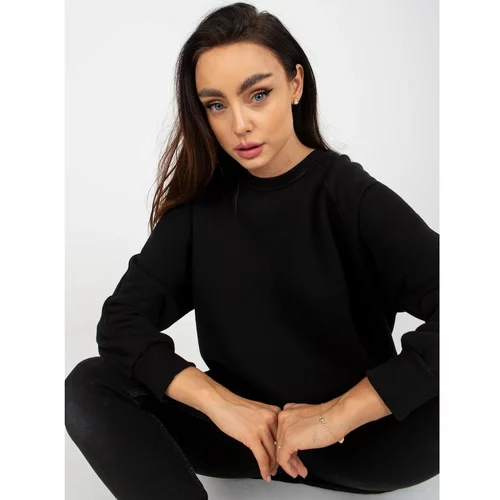 Fashion Hunters Black sweatshirt without a hood with a round neckline from Remy