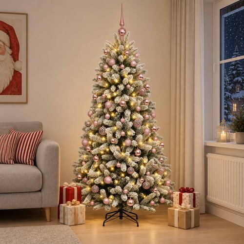  Umjetno božićno drvce s kuglicama 180 cm 300 LED lampica Slike