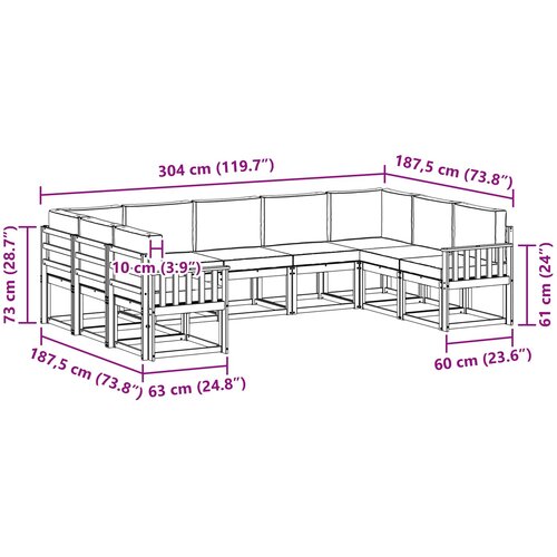  Set vanjskih sofa 9 kom. Prirodna i bež Smeđa 304 x 187,5 x 73 cm Slike