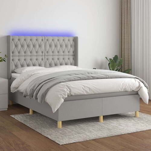  Box spring postelja z vzmetnico LED sv. siva 140x200 cm blago, (20726621) Cene