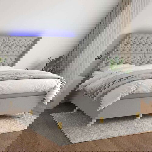  Krevet box spring s madracem LED svjetlosivi 140x200 cm tkanina Cene